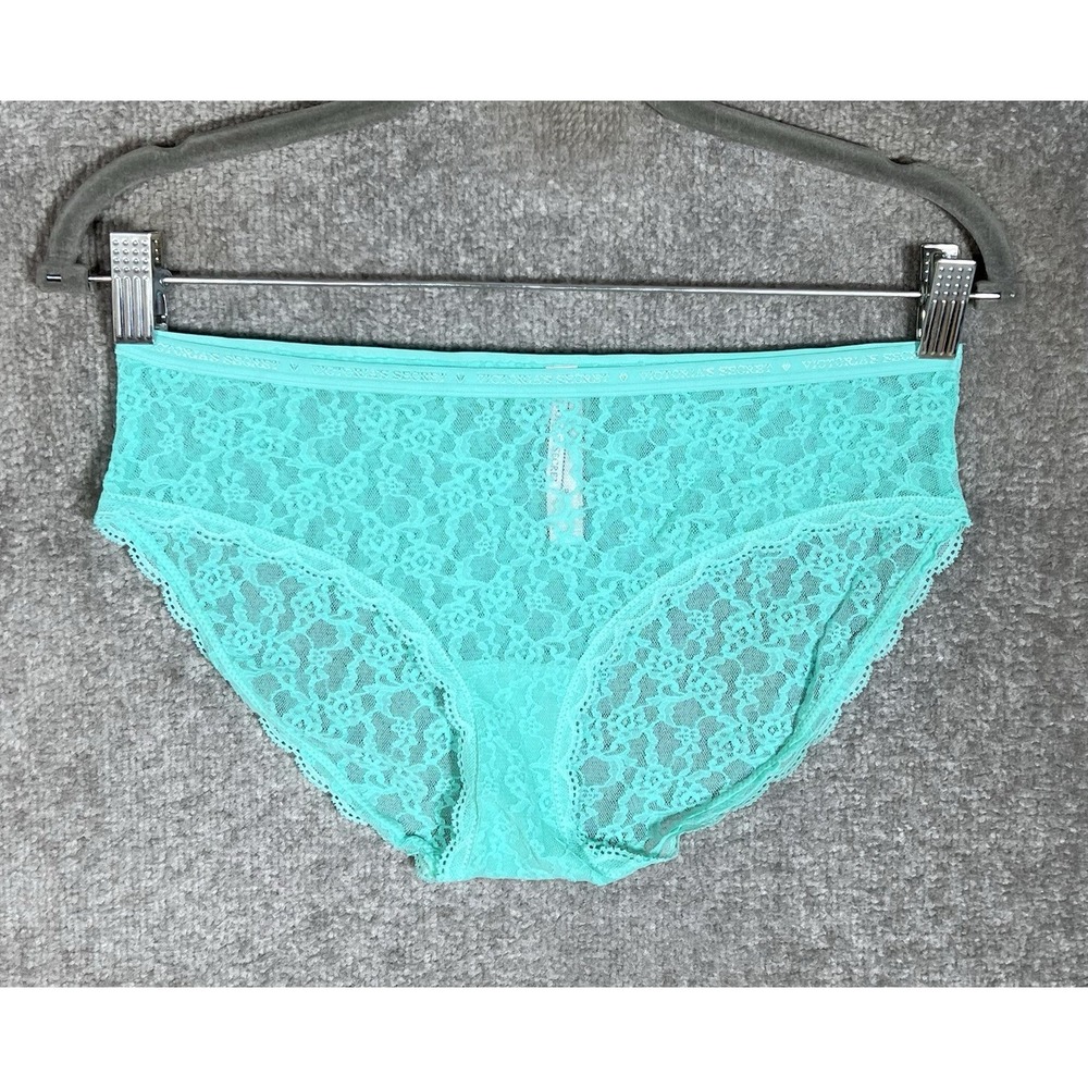 Victorias Secret Floral Lace Sheer Brief Panty Womens Sz Large Mint Green New